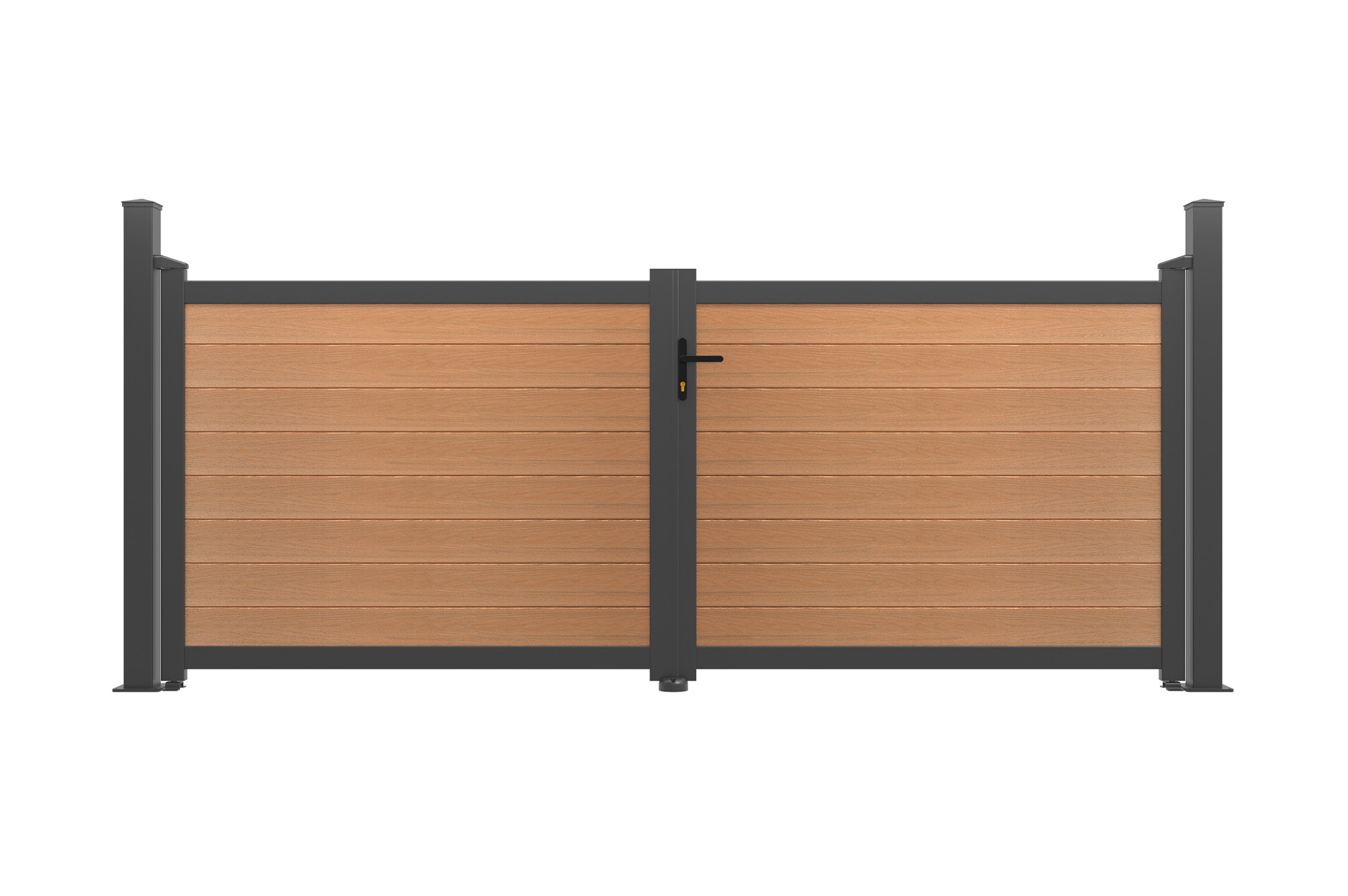 ATHOS 3.5m H.140cm teak composite wood swing gate with aluminum frame + 2 x 10x10cm aluminum posts 2