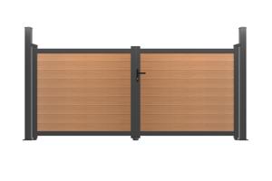 Puerta batiente ATHOS de 3,5 m de altura (160 cm) de madera compuesta de teca con marco de aluminio + 2 postes de aluminio de 10 x 10 cm. 2