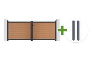 ATHOS 3.5m H.140cm teak composite wood swing gate with aluminum frame + 2 x 15x15cm aluminum posts main_image