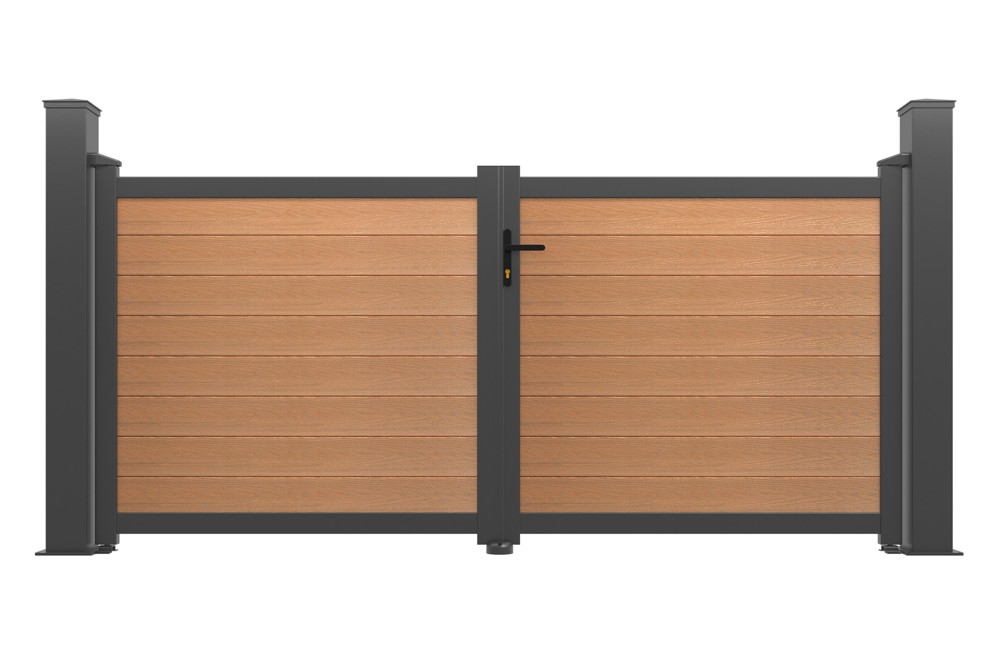 Brama wahadłowa ATHOS 3m wys. 160cm z kompozytu drewna tekowego z aluminiową ramą + 2 słupki aluminiowe 15x15cm 2