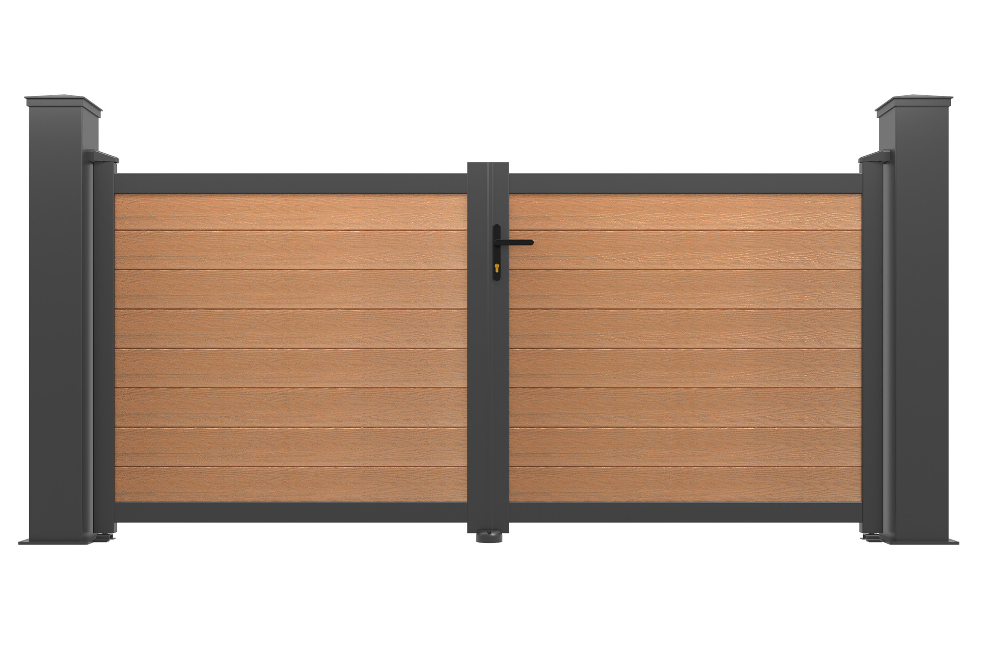 Cancello a battente ATHOS 3m H.140cm in legno composito di teak con telaio in alluminio + 2 pali in alluminio 20x20cm 2