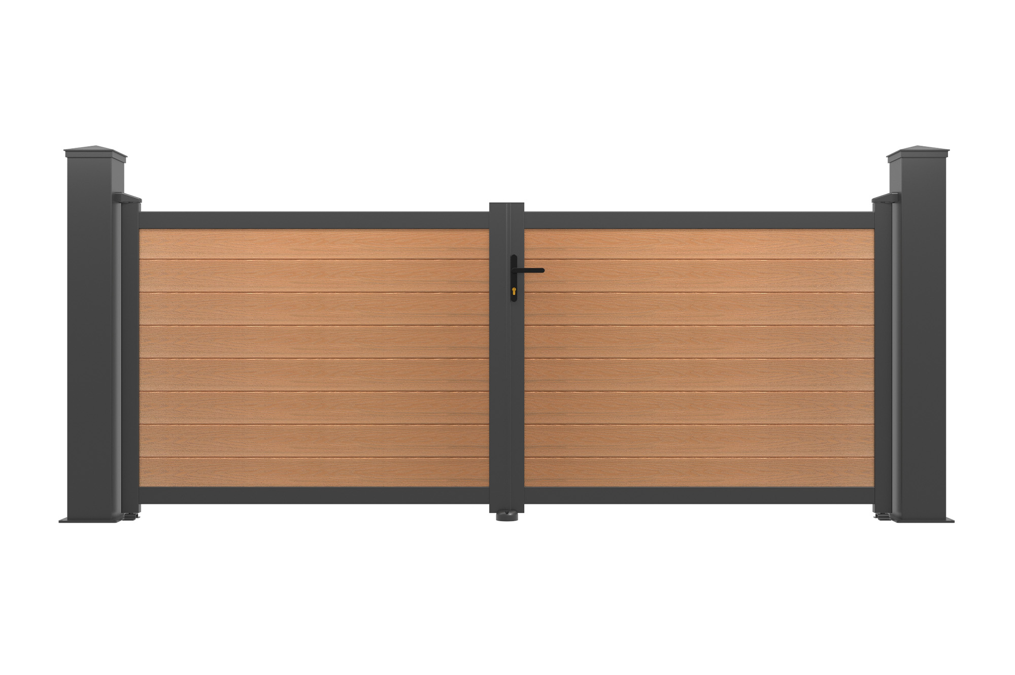ATHOS 3.5m H.140cm teak composite wood swing gate with aluminum frame + 2 aluminum posts 20x20cm 2