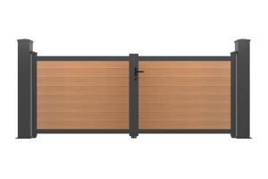 ATHOS 3.5m H.140cm teak composite wood swing gate with aluminum frame + 2 aluminum posts 20x20cm 2