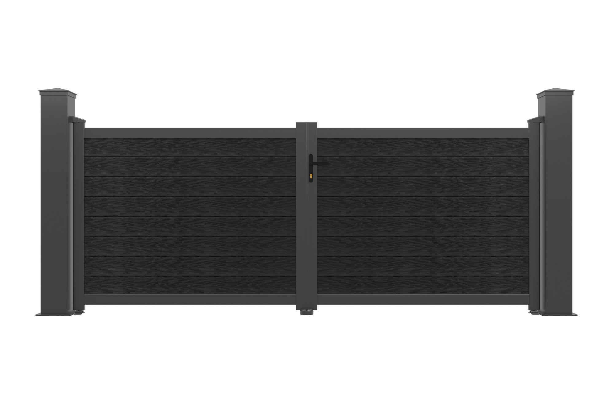 ATHOS 3,5 m, magasság 140 cm, antracitszürke kompozit fa szárnyaskapu alumínium kerettel + 2 db 20x20 cm-es alumínium oszlop 2