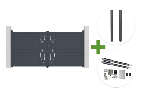 LIFE 3,5 m H. 180 cm graues Aluminium-Schwingtor + 2 ELDA-Pfosten + Ranger B150-Motor main image