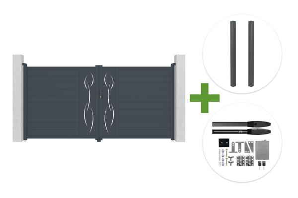 LIFE 3,5 m H. 180 cm graues Aluminium-Schwingtor + 2 ELDA-Pfosten + Hicker B200-Motor main image