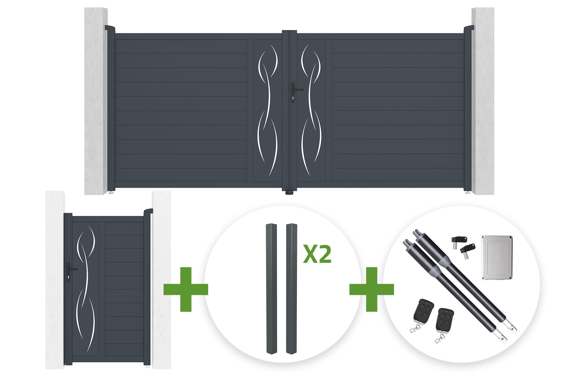 4m LIFE H.180cm grey swing gate + 1m LIFE H.180cm pedestrian gate + 4 ELDA posts + Ranger B150 motor main_image