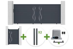 LIFE 3.5m sliding gate, 140cm high, grey + LIFE 1m pedestrian gate, 140cm high, grey + 4 ELDA posts + Ranger C300 motor main_image