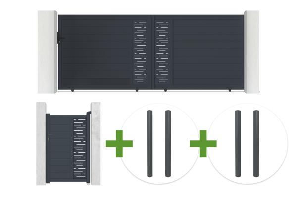 4m ARLBERG sliding gate, 160cm high, grey + 1m ARLBERG pedestrian gate, 160cm high, grey + 4 posts main image