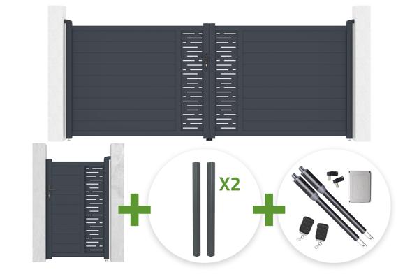 4m ARLBERG swing gate, 160cm high, grey + 1m ARLBERG pedestrian gate, 160cm high, grey + 4 posts + Ranger B150 motor main image