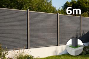 6m PRIEL wood-effect composite fence, 150cm high, on grey base plates main image