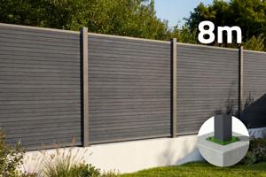 8m PRIEL wood-effect composite fence, 150cm high, on grey base plates main image