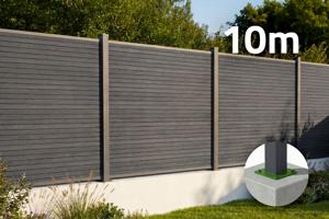 10m PRIEL wood-effect composite fence, 150cm high, on grey base plates main image