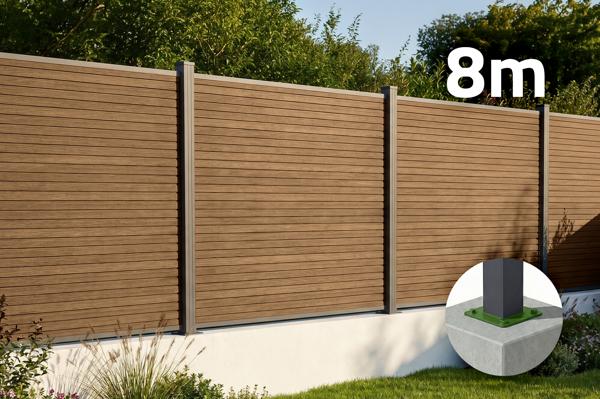 Recinzione composita effetto legno PRIEL, lunga 8 m, alta 150 cm, su base in teak. main image