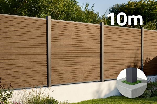 Recinzione composita PRIEL effetto legno, lunga 10 m, alta 150 cm, su base in teak. main image
