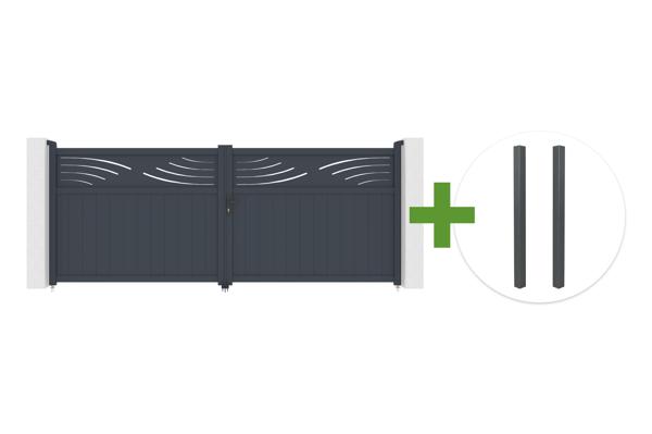 HALTI 4m H.160cm grey aluminum swing gate + 2 ELDA grey aluminum posts 15x15cm main image