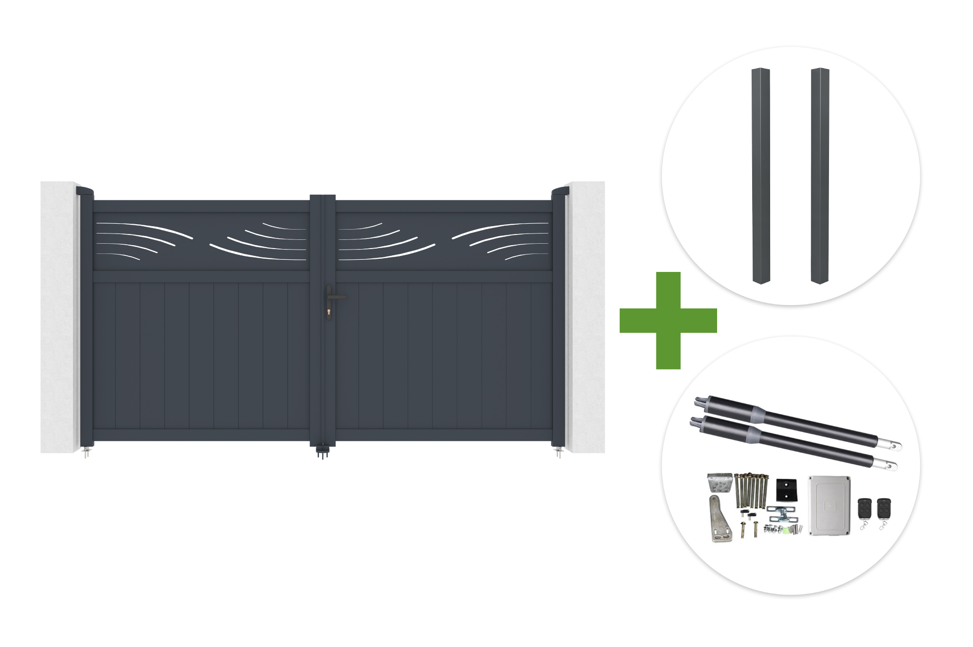 HALTI 3m H.160cm grey aluminum swing gate + 2 ELDA 15x15cm posts + Ranger B150 motor main_image