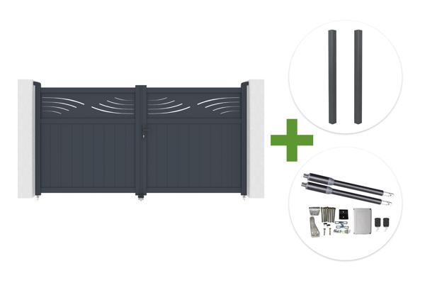 HALTI 3m H.160cm grey aluminum swing gate + 2 ELDA 15x15cm posts + Ranger B150 motor main image