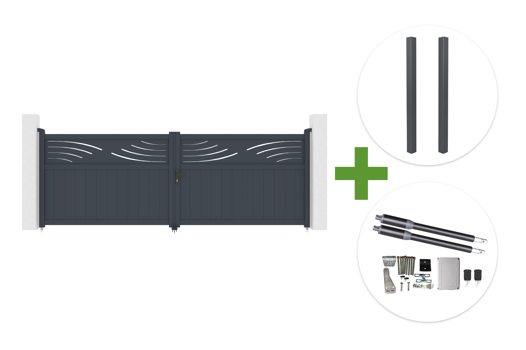 HALTI 4m H.140cm grey aluminum swing gate + 2 ELDA 15x15cm posts + Ranger B150 motor main_image