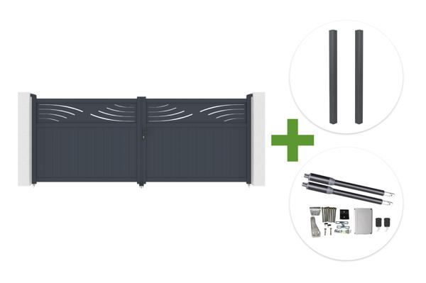 HALTI 4m H.160cm grey aluminum swing gate + 2 ELDA 15x15cm posts + Ranger B150 motor main image