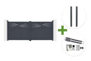 Portail battant HALTI 3.4m H.140cm aluminium gris + 2 poteaux ELDA 15x15cm + motorisation Ranger B150 main_image