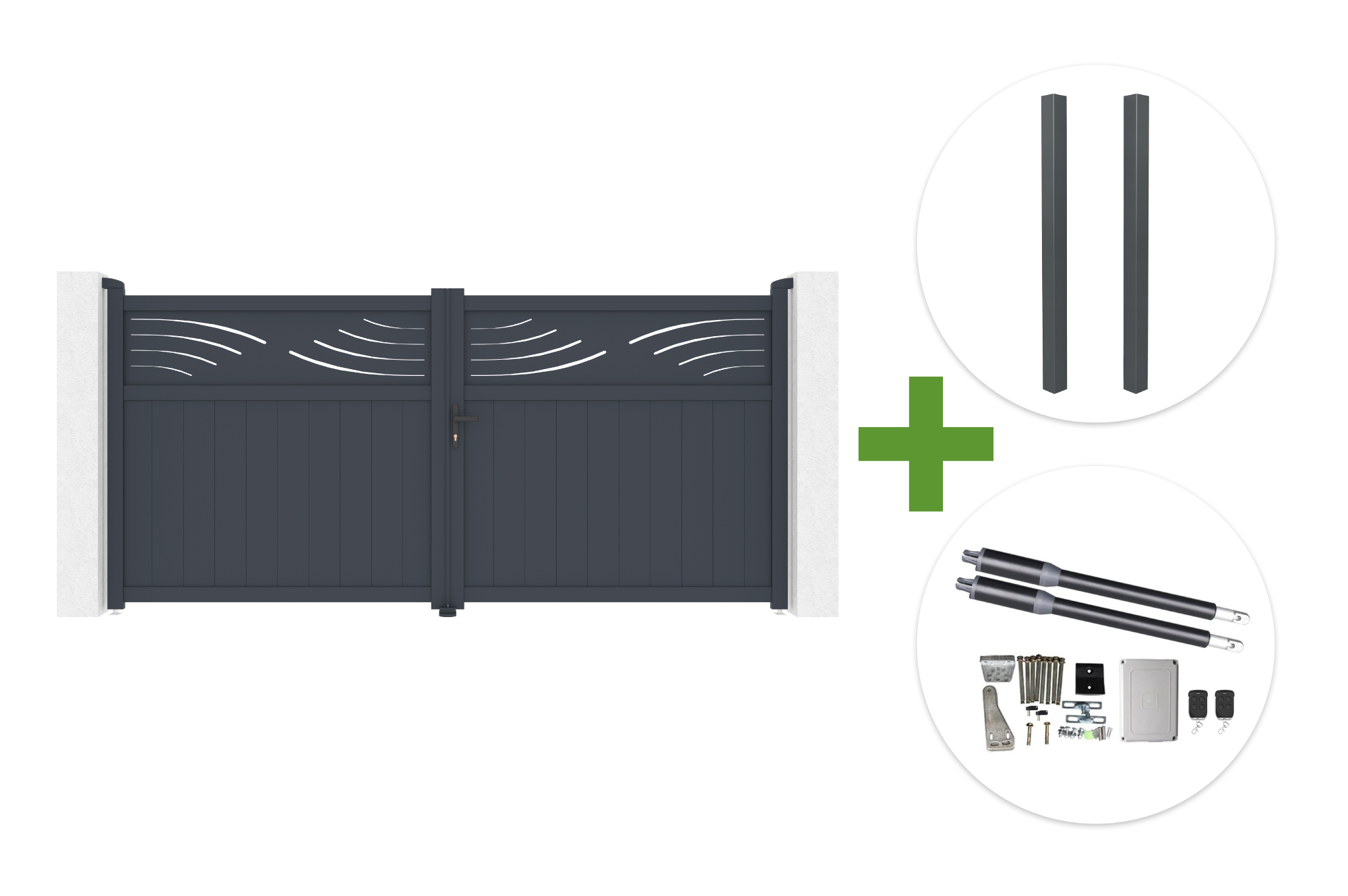 HALTI 340x160cm grey aluminum swing gate + 2 ELDA 15x15cm posts + Ranger B150 motor main_image
