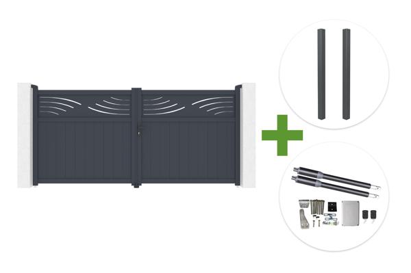 HALTI 340x160cm grey aluminum swing gate + 2 ELDA 15x15cm posts + Ranger B150 motor main image