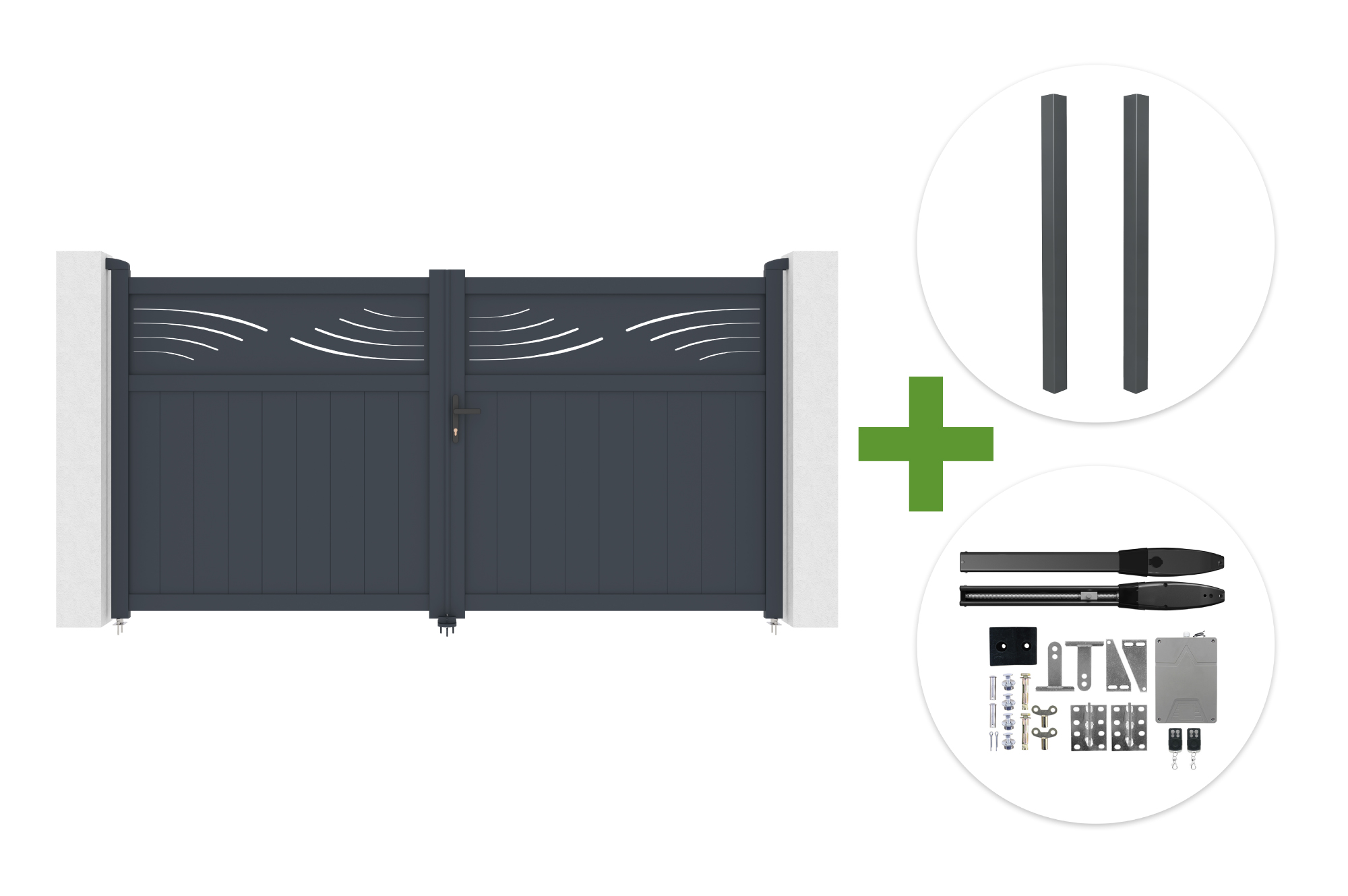 HALTI 3m H.160cm grey aluminum swing gate + 2 ELDA 15x15cm posts + Hicker B200 motor main_image