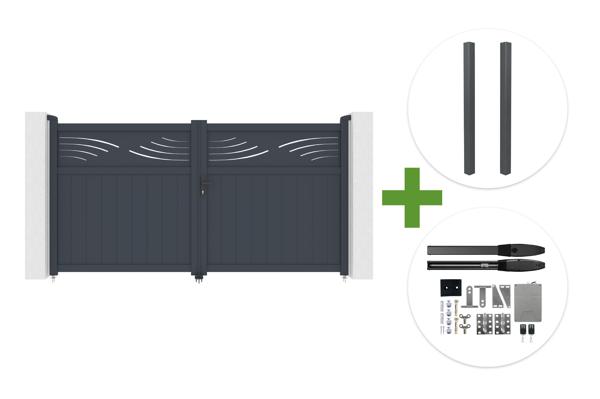 HALTI 3m H.160cm grey aluminum swing gate + 2 ELDA 15x15cm posts + Hicker B200 motor main image