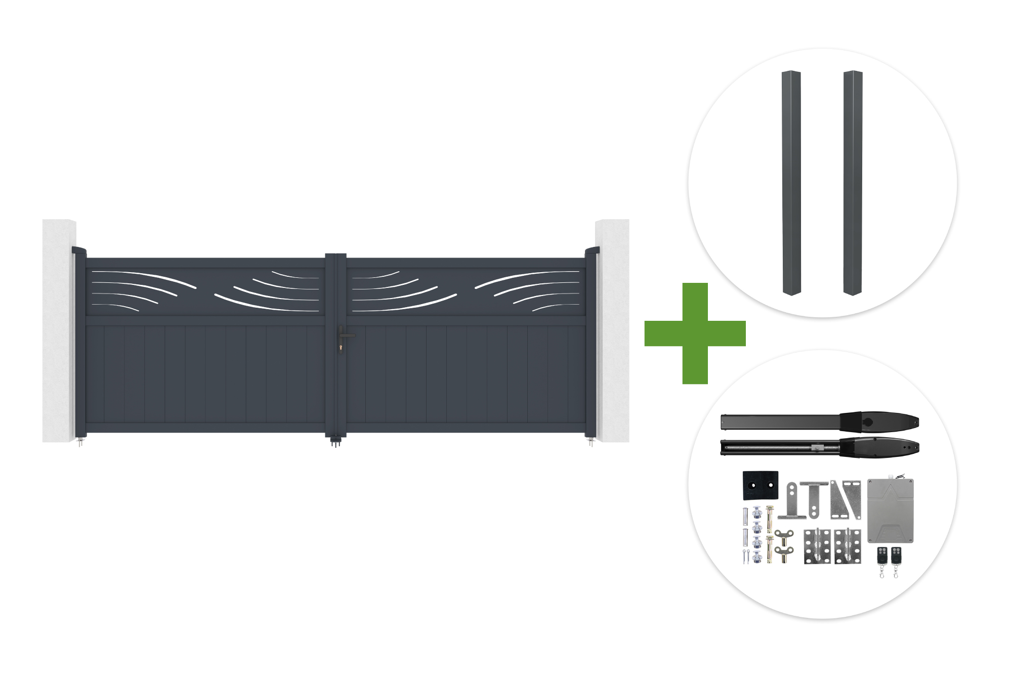 HALTI 4m H.140cm grey aluminum swing gate + 2 ELDA 15x15cm posts + Hicker B200 motor main_image