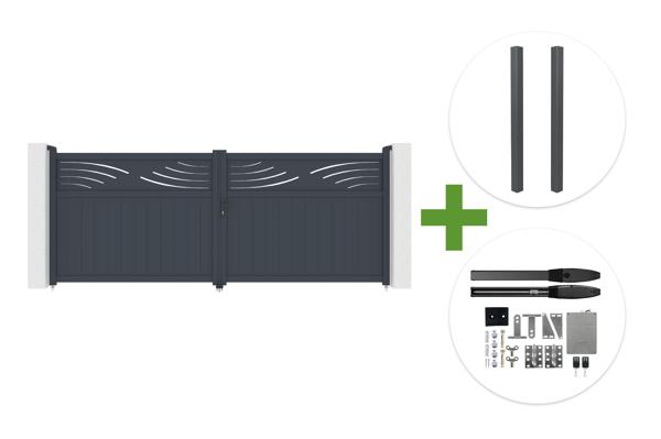 HALTI 4m H.160cm grey aluminum swing gate + 2 ELDA 15x15cm posts + Hicker B200 motor main image