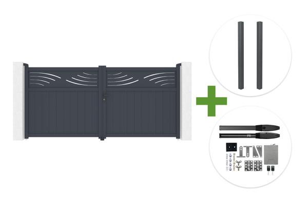 HALTI 340x160cm grey aluminum swing gate + 2 ELDA 15x15cm posts + Hicker B200 motor main image