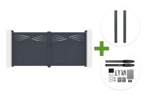 HALTI 340x160cm grey aluminum swing gate + 2 ELDA 15x15cm posts + Hicker B200 motor main_image