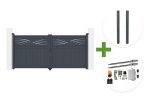Portail battant 3m HALTI H.140cm aluminium gris + 2 poteaux ELDA 15x15cm + motorisation Tanker B250 main_image