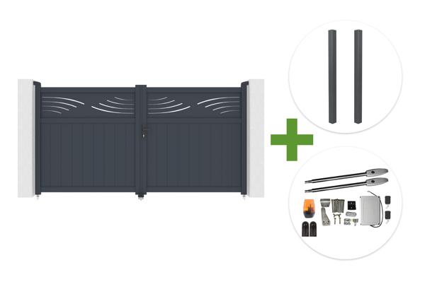 HALTI 3m H.160cm grey aluminum swing gate + 2 ELDA 15x15cm posts + Tanker B250 motor main image