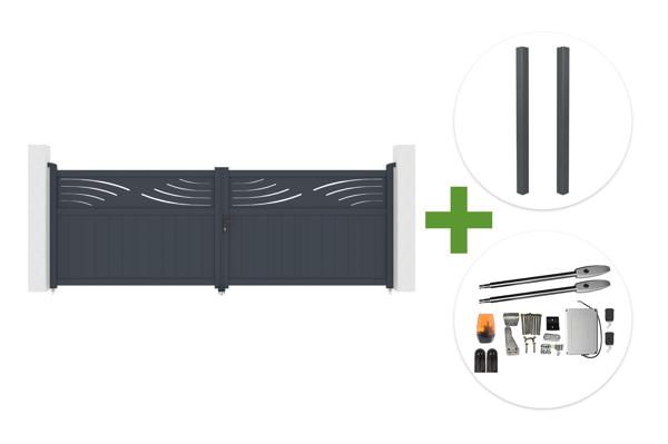 HALTI 4m H.140cm grey aluminum swing gate + 2 ELDA 15x15cm posts + Tanker B250 motor main image
