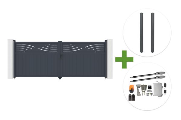 HALTI 4m H.160cm grey aluminum swing gate + 2 ELDA 15x15cm posts + Tanker B250 motor main image