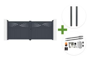 Portail battant HALTI 3.4m H.140cm aluminium gris + 2 poteaux ELDA 15x15cm + motorisation Tanker B250 main_image