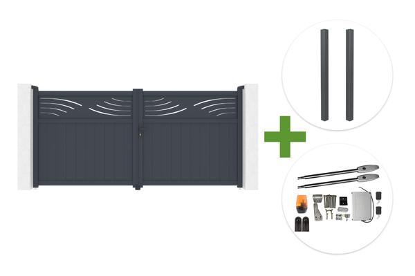 HALTI 340x160cm grey aluminum swing gate + 2 ELDA 15x15cm posts + Tanker B250 motor main image