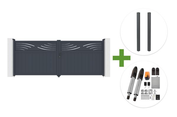 HALTI 4m H.160cm grey aluminum swing gate + 2 ELDA 15x15cm posts + Tanker B700 motor main image