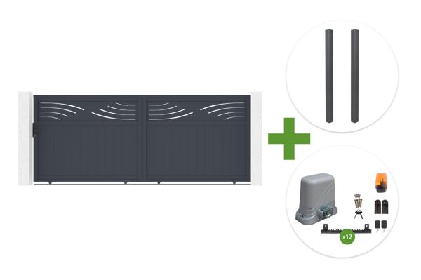 HALTI 4m H.160cm sliding gate in grey aluminum + 2 ELDA 15x15cm posts + Tanker C600 motor main image