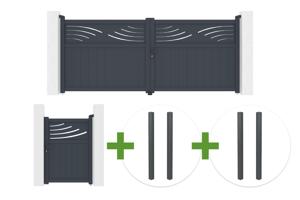 Portail battant HALTI 3.4m H.140cm aluminium gris + 4 poteaux ELDA + Portillon 1m HALTI H.140cm aluminium gris main_image