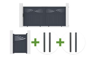 3m HALTI sliding gate, 140cm high, grey aluminum + 4 ELDA posts + 1m HALTI pedestrian gate, 140cm high, grey aluminum main_image