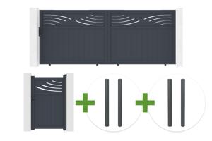 4m HALTI sliding gate, 160cm high, grey aluminum + 4 ELDA posts + 1m HALTI pedestrian gate, 160cm high, grey aluminum main_image