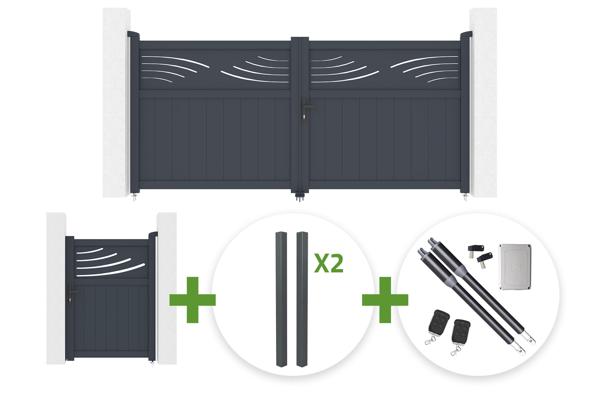 3 m HALTI-Schwingtor, 140 cm hoch, graues Aluminium + 4 ELDA-Pfosten + 1 m HALTI-Fußgängertor, 140 cm hoch, graues Aluminium + Ranger B150-Motor main image