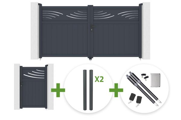 HALTI 3m H.160cm grey aluminum swing gate + 4 ELDA posts + HALTI 1m H.160cm grey aluminum pedestrian gate + Ranger B150 motor main image