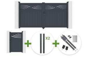 HALTI 3m H.160cm grey aluminum swing gate + 4 ELDA posts + HALTI 1m H.160cm grey aluminum pedestrian gate + Ranger B150 motor main_image