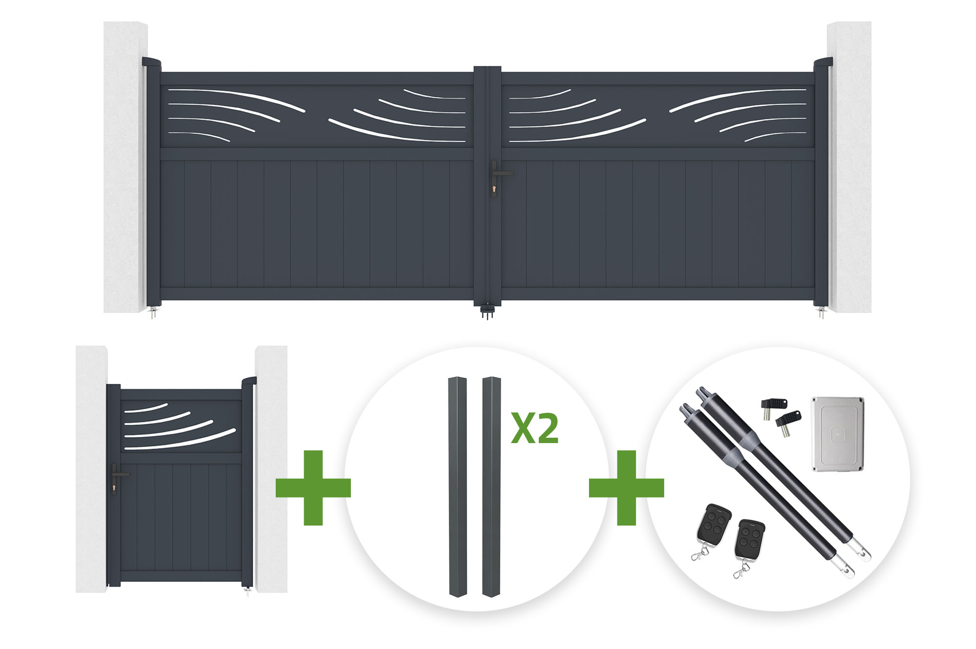 4m HALTI swing gate, 140cm high, grey aluminum + 4 ELDA posts + 1m HALTI pedestrian gate, 140cm high, grey aluminum + Ranger B150 motor main_image