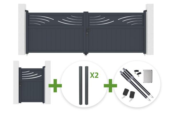 4m HALTI swing gate, 140cm high, grey aluminum + 4 ELDA posts + 1m HALTI pedestrian gate, 140cm high, grey aluminum + Ranger B150 motor main image