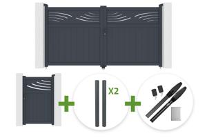 3m HALTI swing gate, 160cm high, grey aluminum + 4 ELDA posts + 1m HALTI pedestrian gate, 160cm high, grey aluminum + Hicker B200 motor main_image